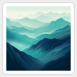 Blue Teal Foggy Mountains Landscape Sticker